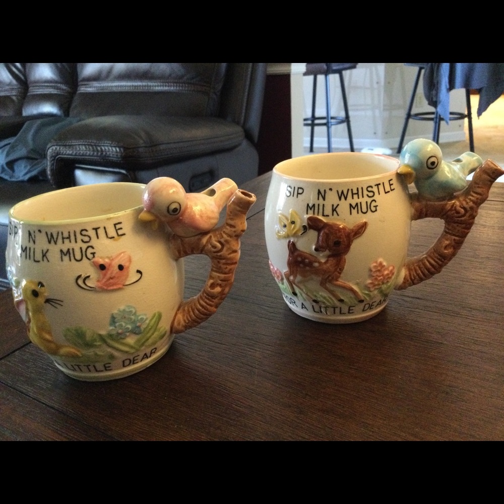 Antique sip n whistle mugs